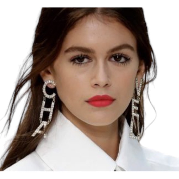 CHANEL Jewelry - Gold Stainless steel Chanel letter earrings with Swarovski crystal stones